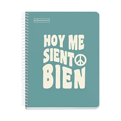 Afbeelding van Miquelrius Notebook berichten, 1 gekleurde strip, A5, 100 vellen horizontaal gelinieerd, 7 mm, papier 90 g, 2 boren, hard karton, turquoise