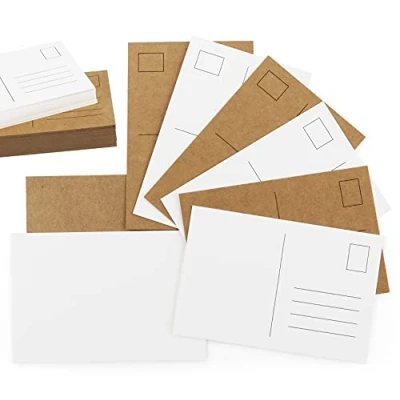 Afbeelding van Mocraft 120 blanco ansichtkaarten, kraftpapier &amp; wit, DIN A6, ansichtkaarten om zelf vorm te geven, postkaarten, lege wenskaart knutselen, graffiti, boodschap