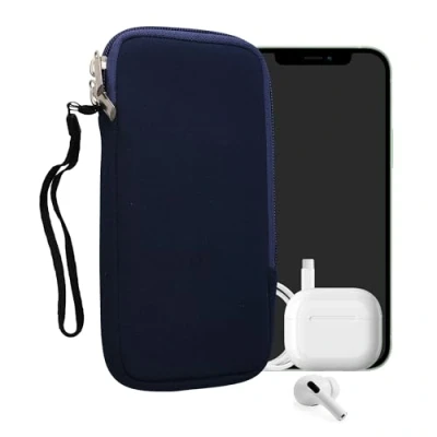 Afbeelding van kwmobile telefoontasje universeel geschikt voor XXL 7&quot; smartphones 17,7 x 8,5 cm Hoesje met rits en polslusje In donkerblauw