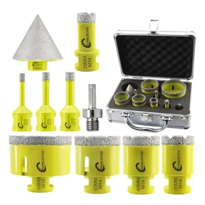 Afbeelding van SANLEETEK diamant tegelboorset 10 stuks (6/8/10/20/35/40/50/68 mm + 50 fasenboor zeskantige adapter), gatenzaag voor keramische tegels, porselein, marmer, graniet, M14
