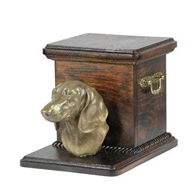 Afbeelding van Art Dog Handgemaakte Aangepaste Hondenherdenkingsurn Koudgegoten Bronzen Hondenkop op Berkenbasis Gepersonaliseerde Hondencrematiedoos 19x31x22cm Teckel