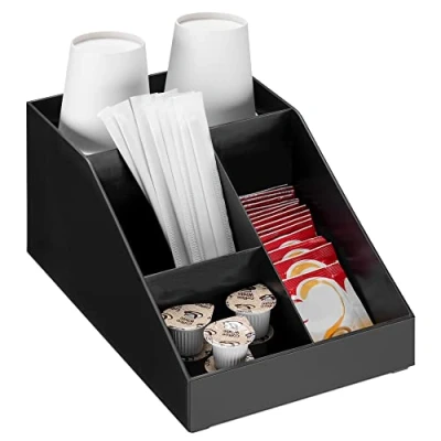 Afbeelding van Navaris organizer Voor koffieaccessoires Bakje suiker, melk en theezakjes Met 4 vakken thuis of op kantoor Zwart