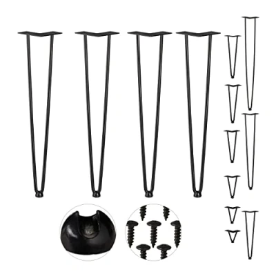 Afbeelding van Relaxdays hairpin poten, 4 stuks, 2 stutten, metaal, haarspeld tafelpoten voor kruk, tafel &amp; kast, 60 cm hoog, zwart