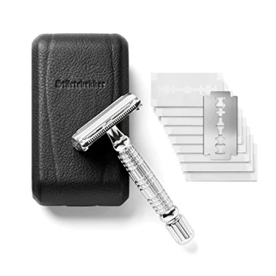 Afbeelding van Störtebekker® herenscheermes in handgemaakt lederen etui incl. scheergids [10 Störtebekker mesjes] cadeau idee set natte scheermesjes premium kwaliteit met spiegel kies uit 6 kleurmogelijkheden