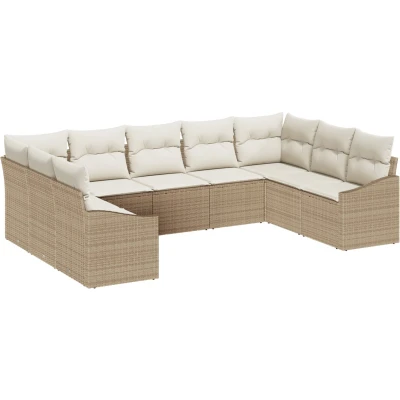 Afbeelding van vidaXL Tuin Sofa Set van 9 Beige Synthetisch rattan, Staal, Polyester