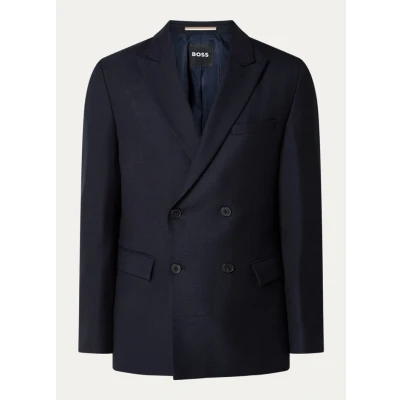 Afbeelding van HUGO BOSS heren H Houston slim fit colbert in scheerwolblend met klepzakken de kleur Donkerblauw, maat: 48