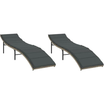 Afbeelding van vidaXL Ligbedden 2 st met kussens poly rattan lichtgrijs