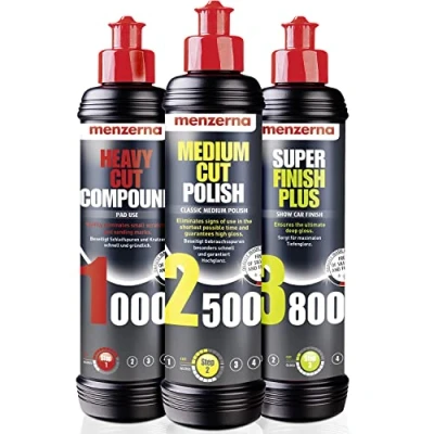 Afbeelding van Menzerna MENZEMA 250 ml: Heavy Cut Compound 1000 &amp; Medium Polish 2500 en Super Finish 3800 ml
