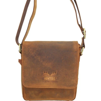 Afbeelding van Hunters tas Leren Schoudertas / crossbody Nektas Buffel Leer Heren Dames Cognac Bruin