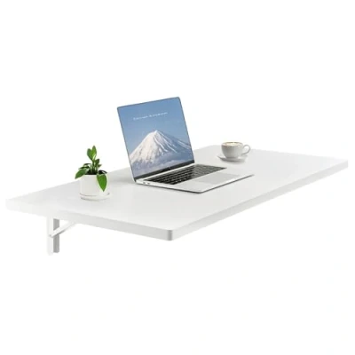 Afbeelding van VEVOR Wandgemonteerde klaptafel, 100 cm x 50 wandmontage drop leaf tafel, drijvend bureau met ijzeren beugel, neerklapbaar voor kleine ruimtes, thuiskantoor, eetkamer, wasruimte, keuken,