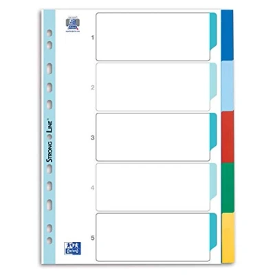 Afbeelding van Oxford plastic tabbladen A4, 5 tabbladen, delig, beschrijfbaar omslag, 10 stuks