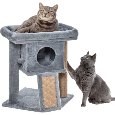 Afbeelding van PawHut Krabpaal met jute krabmat staaf, krabplank, kattenmeubel, MDF pluche, lichtgrijs D30 368