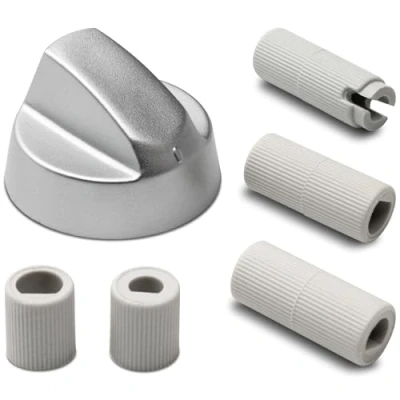 Afbeelding van Draaiknop fornuis Ø 43 mm knop handvat schakelaar met 5 adapters universeel voor oven 2 kleuren (zilver)