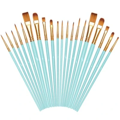 Afbeelding van Vicloon 20 Pcs penselen, professionele schilderij borstels set nylon haren kunstenaar verf voor acryl olie aquarel plakkaatverf gezicht schilderen zeeblauw