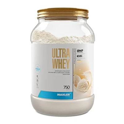Afbeelding van Maxler Ultra Whey Protein 23 g eiwit per portie Puur weiproteïnepoeder Weiproteïneconcentraat, weiproteïne isolaat, weiproteïnehydrolysaat Met BCAA Vanille ijs 750g