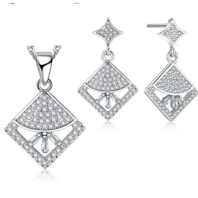 Afbeelding van N3 Collecties 925 Sterling Zilver Clear Crystal Hanger Ketting Oorbellen Set
