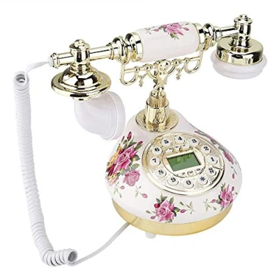 Afbeelding van Antieke vaste telefoon, retro draadloze telefoon met FSK en DTMF beller ID weergave, ruisonderdrukking, handsfree functie, achtergrondverlichting, auto IP voor privégebruikers, hotel.