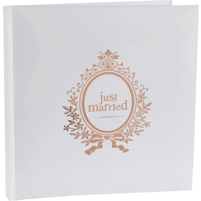 Afbeelding van Santex gastenboek/receptieboekA Just Married rose goud/wit Bruiloft 24 x cm Gastenboeken