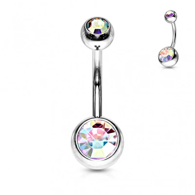 Afbeelding van Piercing dubbel steentje multi kleur groot