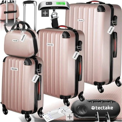 Afbeelding van tectake® reiskoffers Kofferset Cleo 4 delig met bagageweger rosegold
