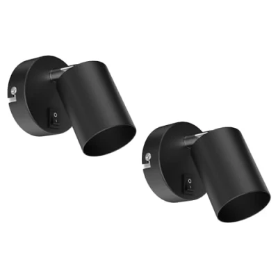 Afbeelding van ledscom.de 2 stuks Wandlamp WAIKA, schakelaar, zwart mat, rond, 1x GU10 max. 60W