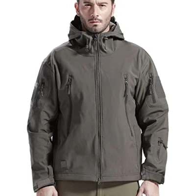 Afbeelding van FREE SOLDIER Mens Winter Waterdichte Jas Tactische Militaire Softshell Jassen Fleece Voering Running Jacht met Capuchon, Grey, XL