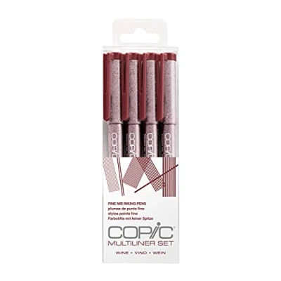 Afbeelding van Copic Multiliner Set Wijn, 4 pennen in verschillende lijndikten, tekenpennen met water en alcoholbestendige pigmentinkt, voor schetsen, illustraties contouren