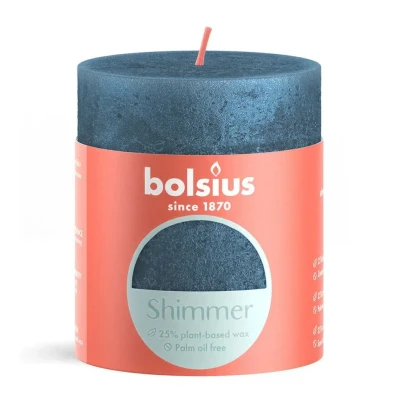 Afbeelding van Rustiek stompkaars shimmer 80 x 68 mm Blue kaars Bolsius