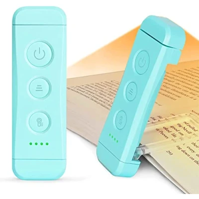 Afbeelding van Glocusent leeslamp met klem, oplaadbare USB voor in bed, 3 barnsteenkleuren en 5 helderheidsniveaus, dimbaar, compact, duurzaam, boekenlamp, cadeau kinderen andere boekenwormen