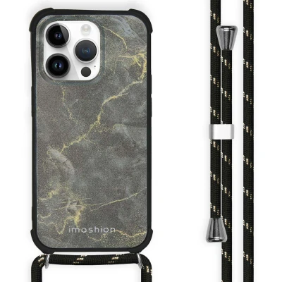 Afbeelding van imoshion Hoesje Geschikt voor iPhone 14 Pro Design met Koord Black Marble