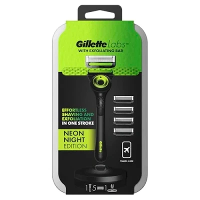 Afbeelding van Gillette LABS Scheerapparaat voor heren, met 5 reservemesjes, magnetische voet en geïntegreerde stang, elimineert onzuiverheden van de huid, eenvoudig scheren, optimaal comfort, reistas, zwart,