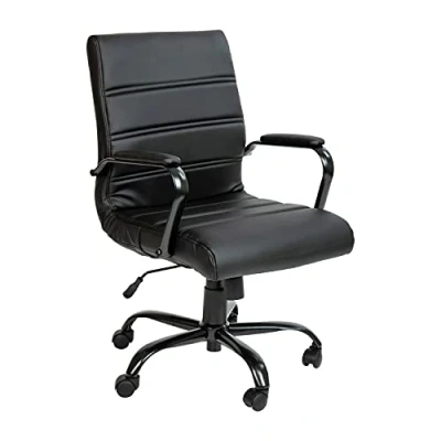Afbeelding van Flash Furniture Whitney Mid Back Bureaustoel Zwart LeatherSoft Executive Draaibare met Frame Armstoel