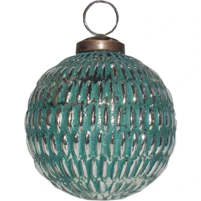 Afbeelding van Clayre &amp; Eef Kerstbal Ø 7 cm Groen Zilverkleurig Glas Kerstdecoratie