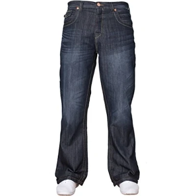 Afbeelding van APT Heren enkelvoudig blauw bootcut wijde pijpen uitlopend werk vrije tijd jeans grote maten verkrijgbaar in 3 kleuren, donkere wassing, 48W / 30L