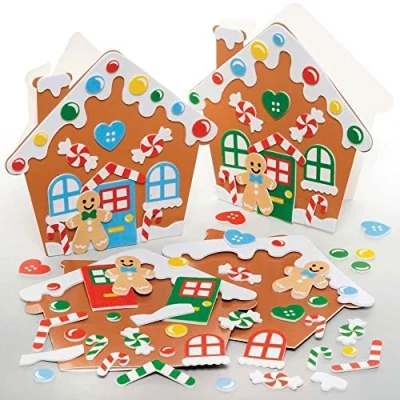 Afbeelding van Baker Ross FE939 Peperkoekhuis Kaart Pakketten Pak van 6, Kaartenmaak Kit voor Kinderen, Maak Je Eigen Kerstkaarten, Ideaal Feestelijk Kunst en Knutsel Project,gesorteerd