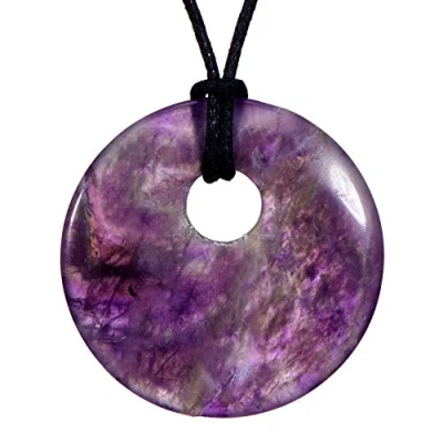 Afbeelding van Morella dames ketting 80 cm met ronde edelsteenhanger amethist in sieradenzakje