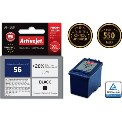 Afbeelding van Activejet Encre AH 56R (remplacement HP 56 C6656A ; Premium 25 ml noir), Rendement élevé (XL), Noir, à pigments, ml, 1 pièce(s), Paquet unique