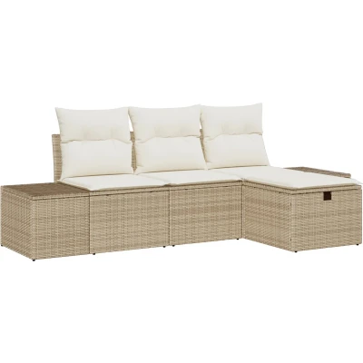 Afbeelding van vidaXL 4 Delige Tuin Sofa Set met Kussens Beige Poly Rattan