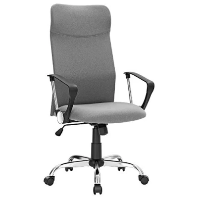 Afbeelding van SONGMICS bureaustoel, ergonomische draaistoel, gestoffeerde zitting, stoffen bekleding, in hoogte verstelbaar en kantelbaar, tot 120 kg draagvermogen, grijs OBN034G01