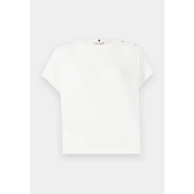 Afbeelding van Tommy Hilfiger GOLD Button TEE Tshirt print, Dames, Maat: XS, Ivory silk