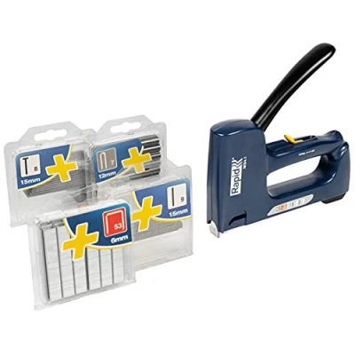Afbeelding van Rapid Handtacker MS4.1, Nietpistool voor Hout en Stof, 4in1, Set incl. Nieten, Kabelnieten, Brads Stiften,Blauw