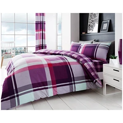 Afbeelding van Gaveno Cavailia Luxe WAVERLY CHECK bedset met dekbedovertrek en kussensloop, Polyester katoen, paars, enkel