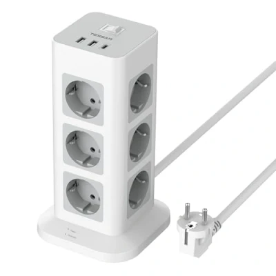 Afbeelding van TESSAN 12 Voudige Stekkerdoos, Stekkerdoos met USB C, Verlengkabel Meerdere Stekkers 2M, Overspanningsbeveiliging, en Schakelaar voor Thuiskantoor, 3600W