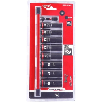Afbeelding van Milwaukee Accessoires 3/8&quot; Slagdop diep set 9 delig 4932480455