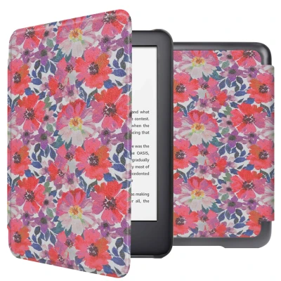 Afbeelding van Amazon Kindle (2022) 11th gen Hoes: iMoshion Design Sleepcover Bookcase zonder stand Flower Watercolor Kunstleder E Reader Hoezen
