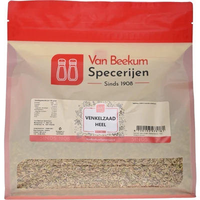 Afbeelding van Van Beekum Specerijen Venkelzaad Heel 900 gram (hersluitbare stazak)