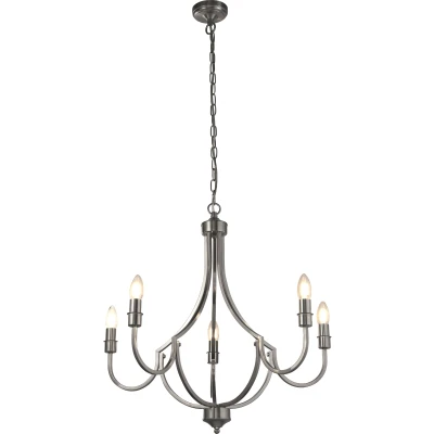 Afbeelding van Searchlight Klassieke hanglamp Lodge 5 lichts zilver 82915 5SS