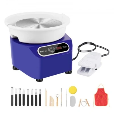 Afbeelding van VEVOR Elektrische pottenbakkersmachine, 280 mm, 350 W, met pedaal, touchscreen, LCD, mini pottenbakkersdraaibank 4 steunpoten, snelheidsbereik van 50 300 omw/min, voor keramische handwerk, blauw