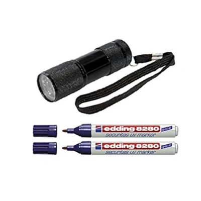 Afbeelding van UV marker Securitas e 8280, ronde punt, 1,5 3 mm, kleurloos + lamp met 9 leds