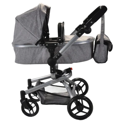 Afbeelding van Bandits and Angels Modern Angel 4in1 grijs poppenwagen wandelwagen, buggy, poppenbedje en wippertje 3 jaar zwenkwielen
